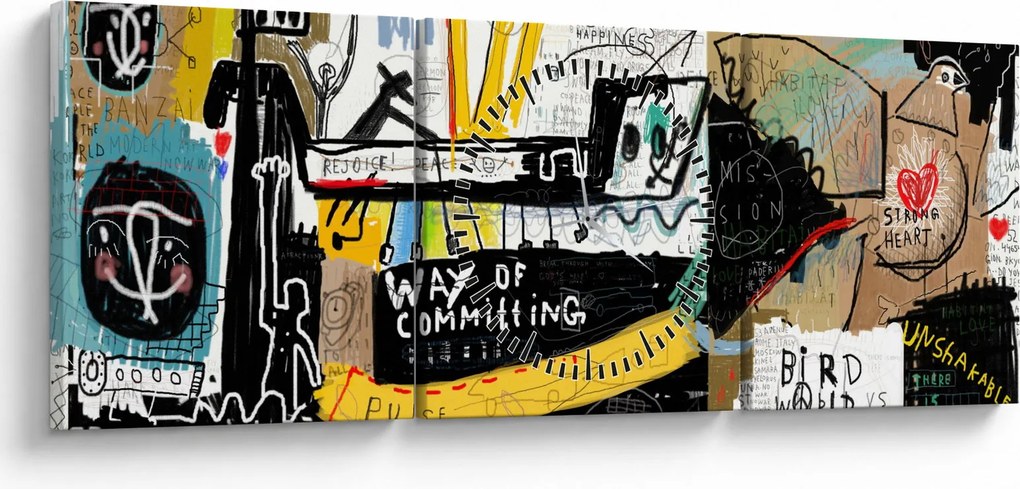 Obraz - Graffiti (z zegarem) (90x30 cm)