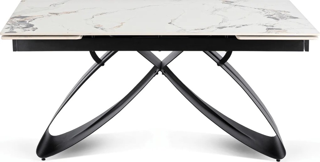 Zestaw Stół Rozkładany LUIGI 160-240 cm Biały Marmur/Czarny i 4 Krzesła TULSA Kremowe Nowoczesne