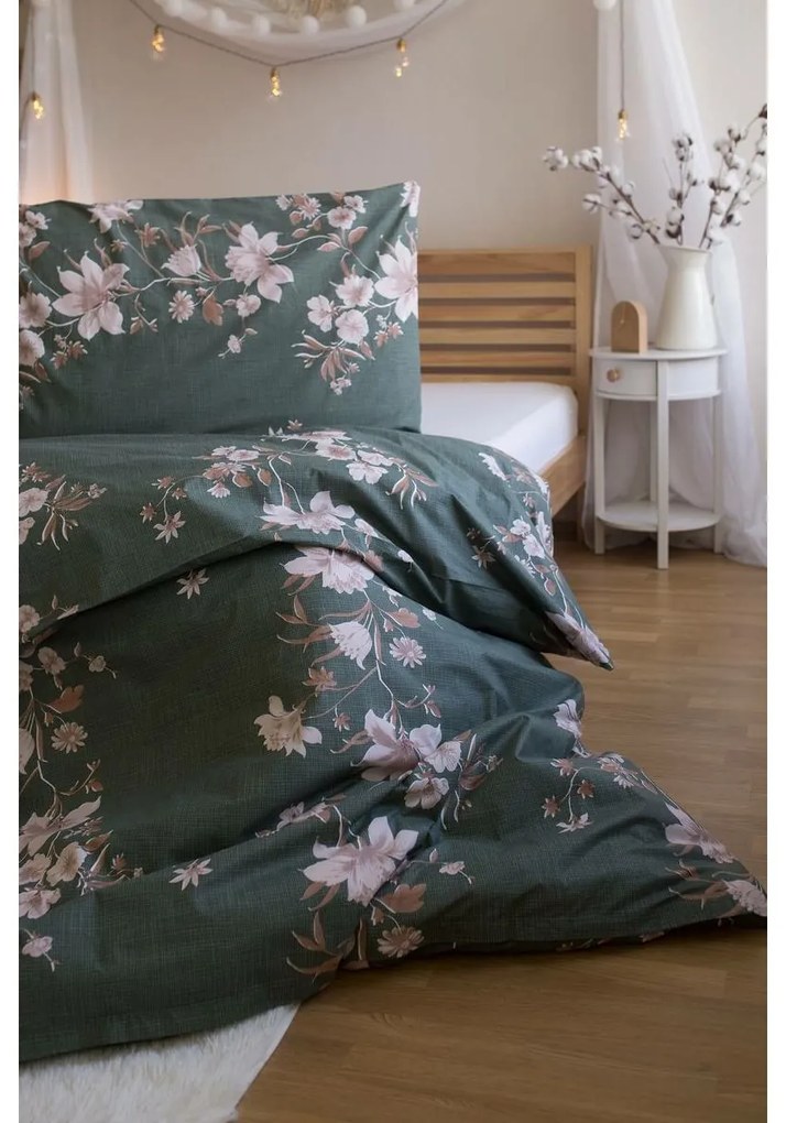Pościel bawełniana Disa zielony, 140 x 200 cm, 70 x 90 cm