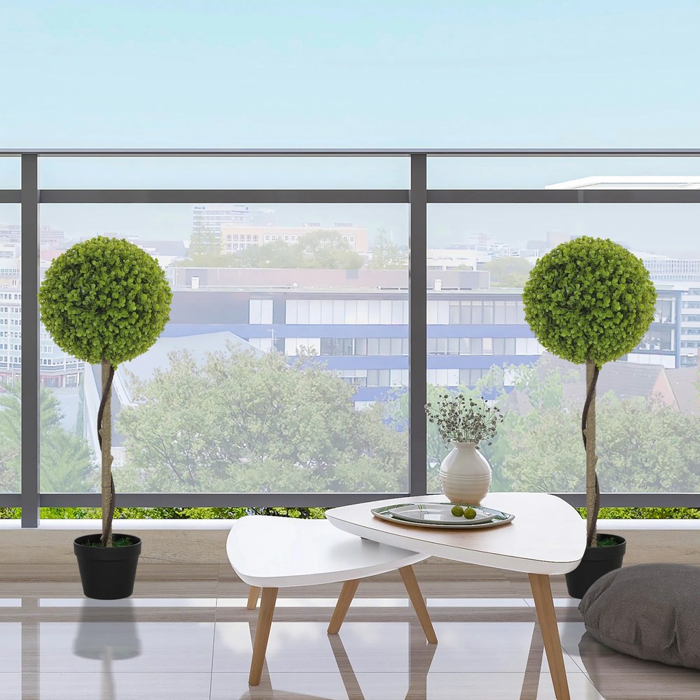 HOMCOM Sztuczne Drzewko Eukaliptusowe, Zestaw 2 w Doniczkach, Łatwe w Pielęgnacji, 90 cm