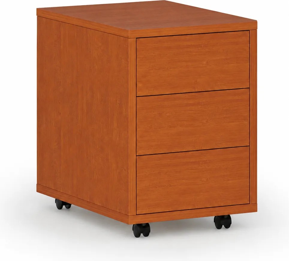Kontenerek biurowy mobilny PRIMO WOOD, PUSH-lock, 3 szuflady, czereśnia