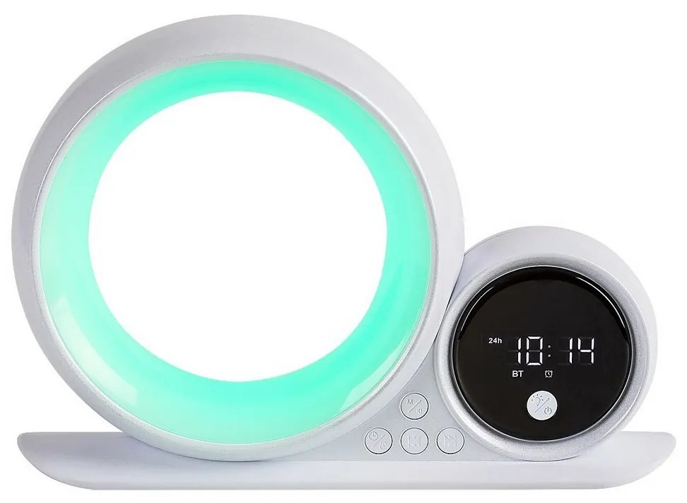 Rabalux 76109 dekoracyjna lampa stołowa Wakeway, z głośnikiem, RGB, zegarem i budzikiem
