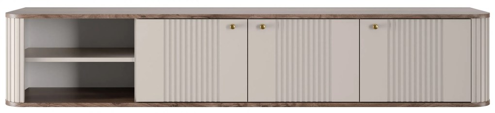 Szafka RTV wisząca Vesper 3D 187 cm - kaszmir / orzech / złote uchwyty
