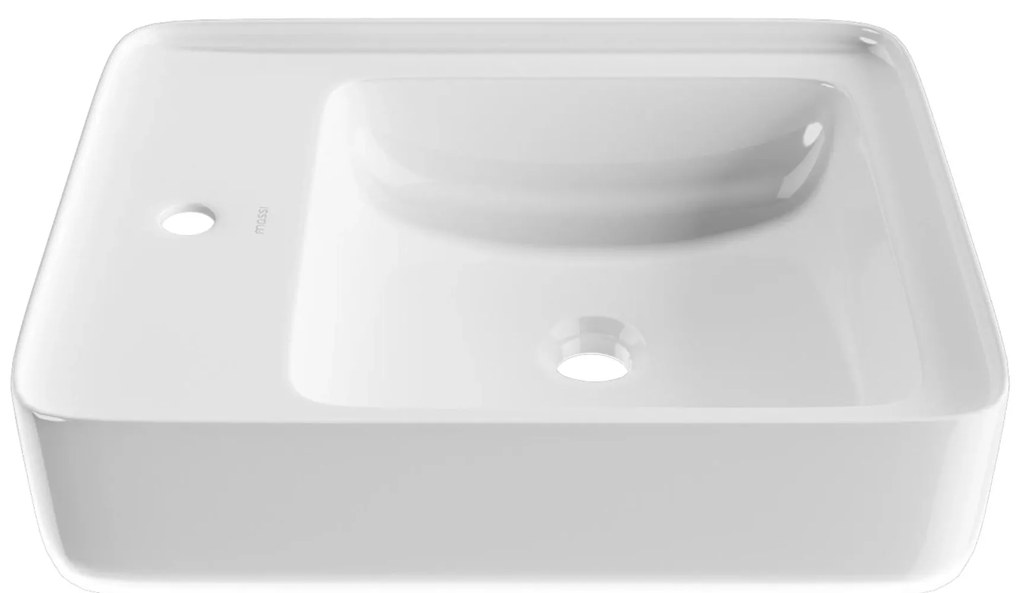 Umywalka nablatowa prostokątna biała z otworem z półką na mydło 40 x 50 cm MERA