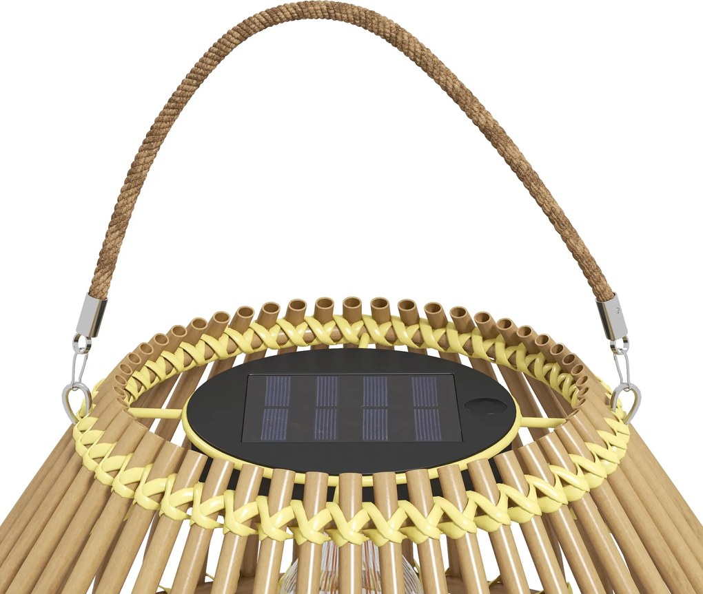 Outsunny Lampa solarna z rattanu do ogrodu Wodoodporna z czujnikiem światła Design bębna Stal żółta | Aosom PL