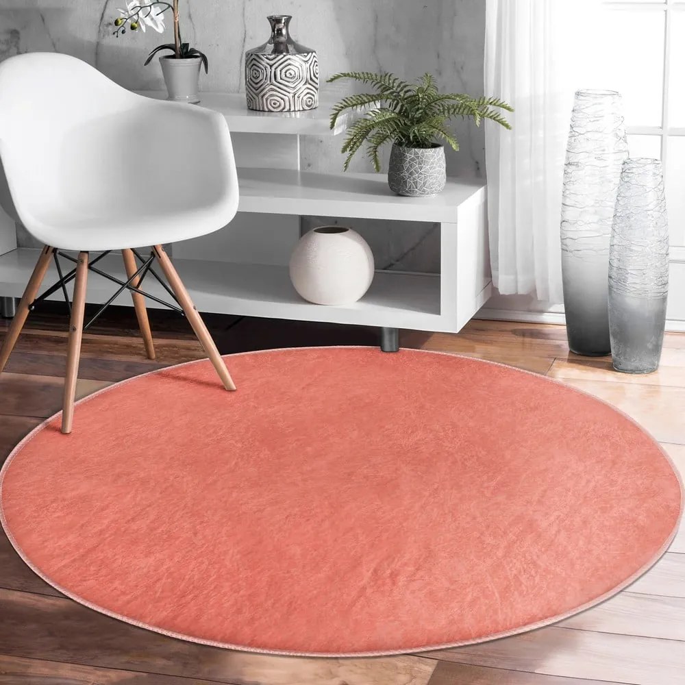Jasnoczerwony okrągły dywan odpowiedni do prania i robotów sprzątających ø 100 cm Comfort – Mila Home