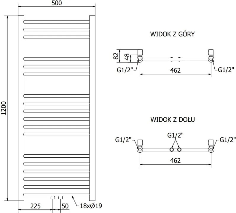 Mexen Yodo grzejnik łazienkowy 1200 x 500 mm, 382 W, czarny - W113-1200-500-00-70