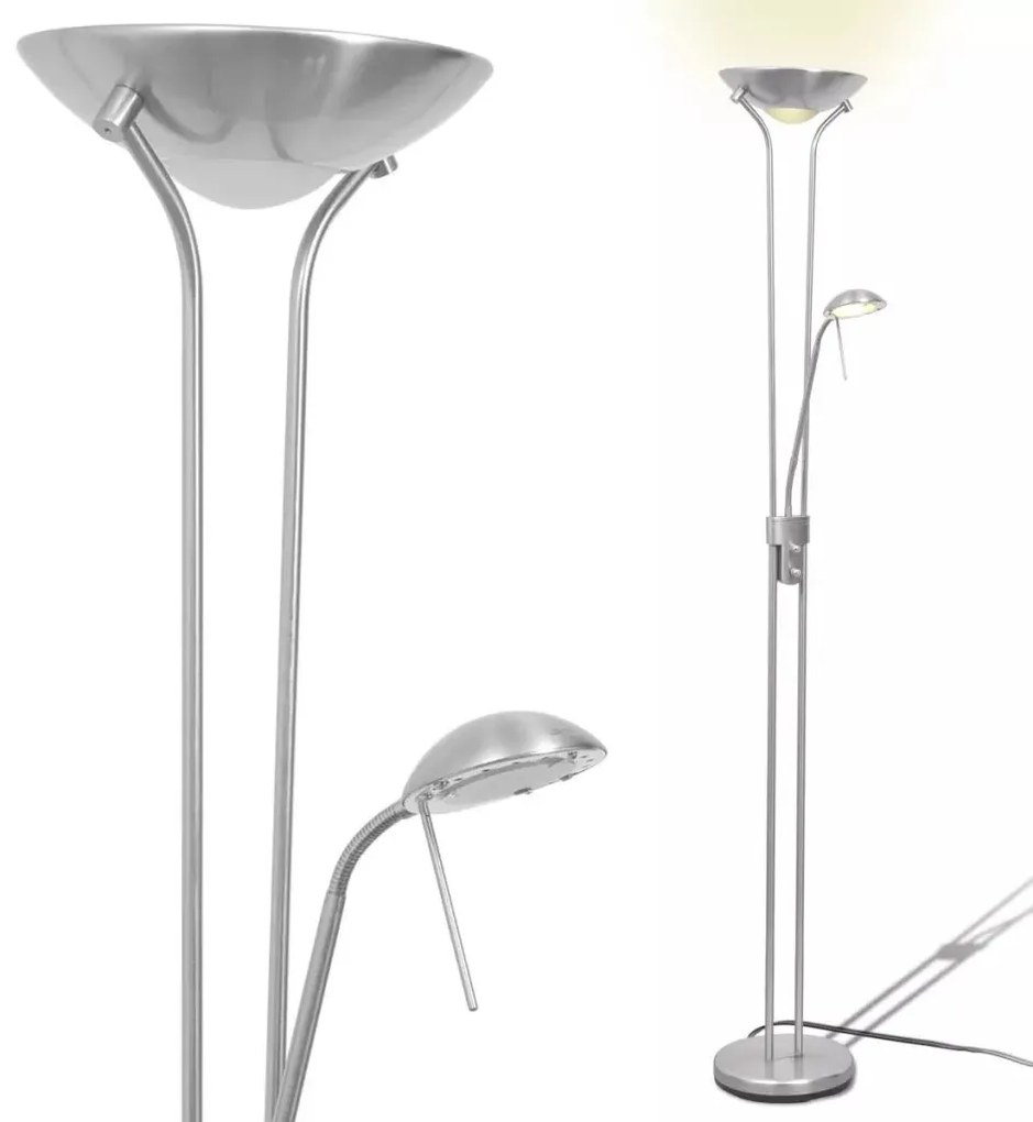 Srebrna Stojąca Lampa Podłogowa Led Do Czytania W9-A46