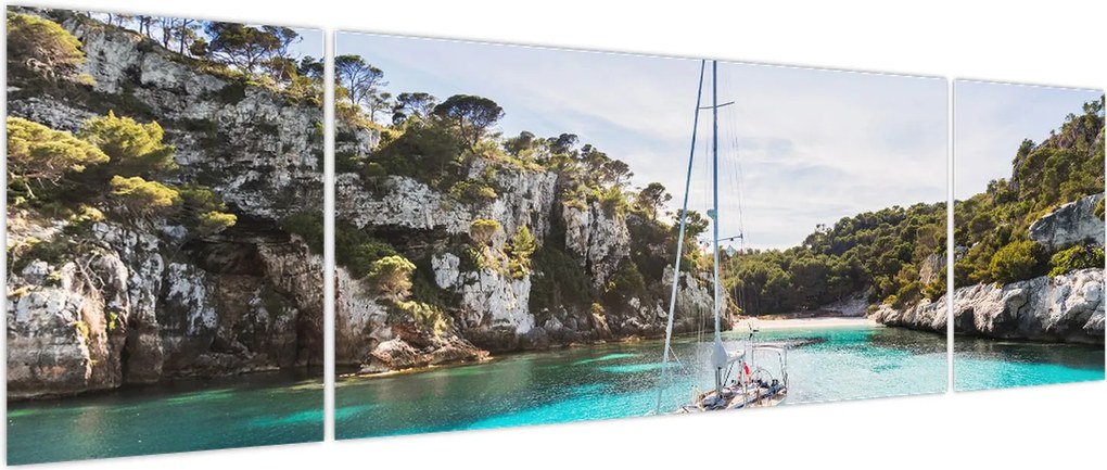 Obraz - Plaża z żaglówką (170x50 cm)