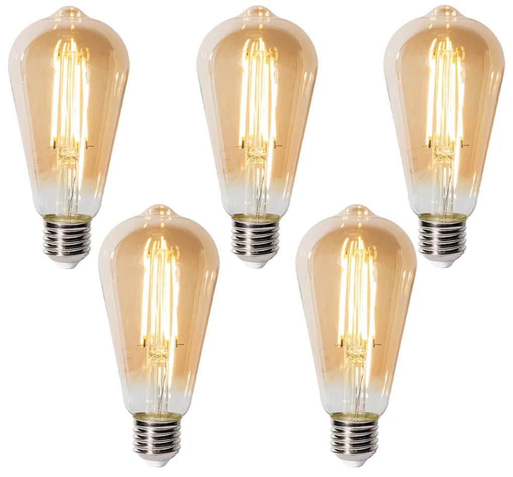 Zestaw 5 E27 3-staps dimabaar LED lamp ST64 goud 6W 700 lm 2700K