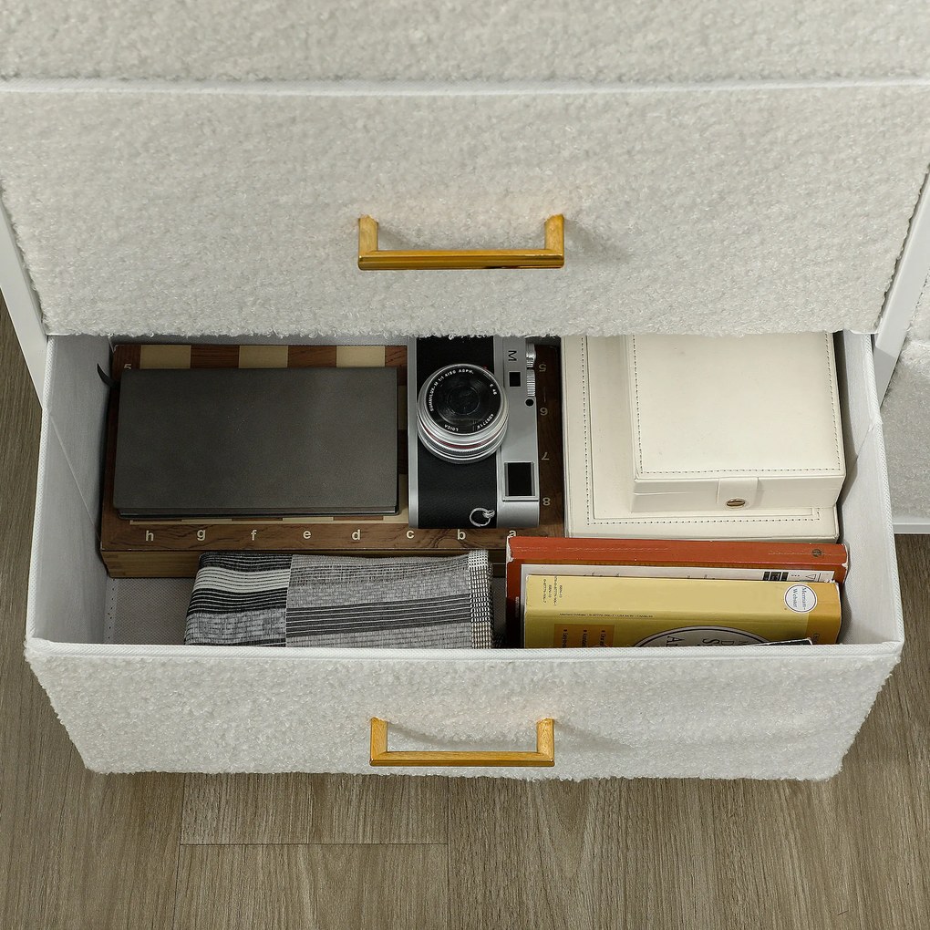 HOMCOM Komoda z Materiału, 9 Szuflad, Rama Stalowa, Elegancka, Wszechstronna, Biała