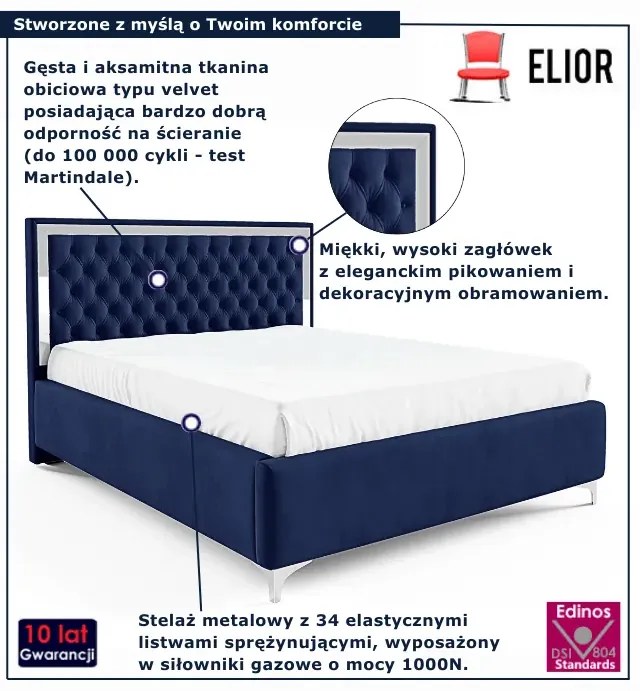 Granatowe pikowane łóżko w stylu glamour L7-R16