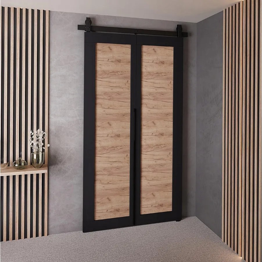 Drzwi Przesuwne QUDIO M1 Czarny + Dąb Craft Złoty 90