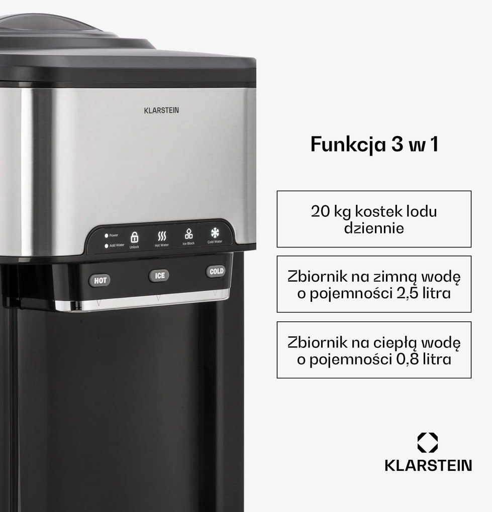 Klarstein Aqueous 20kg/24h 1.8L Kostkarka do Lodu Srebrny
