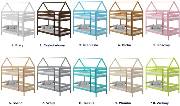 Białe łóżko piętrowe domek 2-osobowe dla dzieci - Zuzu 3X 200x90 cm