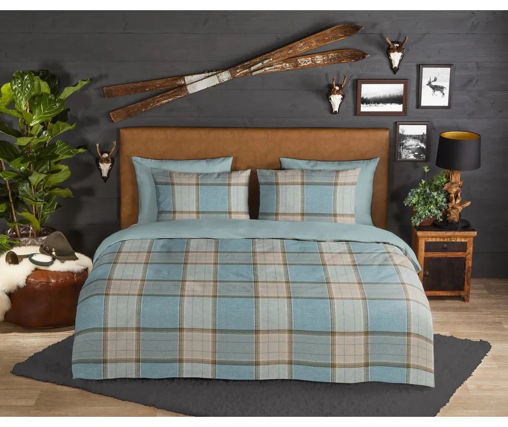 Niebieska flanelowa pościel dwuosobowa 200x220 cm Jacco – Good Morning