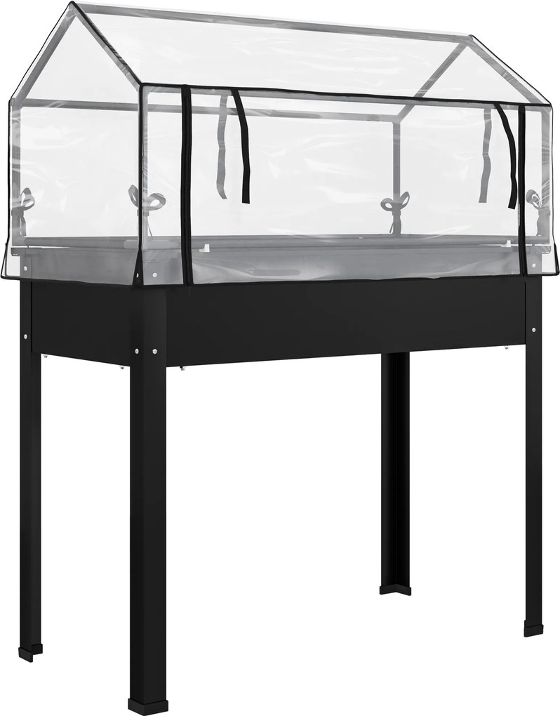 Outsunny Wysoki grządek z dachem cieplarnianym, Podniesiona skrzynka do sadzenia z otworami odpływowymi, 100 x 48 x 124 cm, Czarny