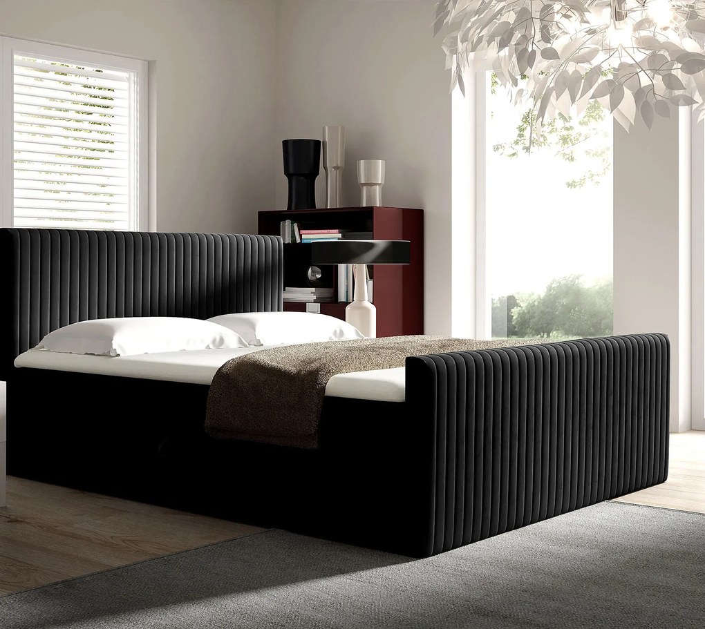 Czarne łóżko kontynentalne z pikowanym zagłówkiem 5 rozmiarów S8-A86