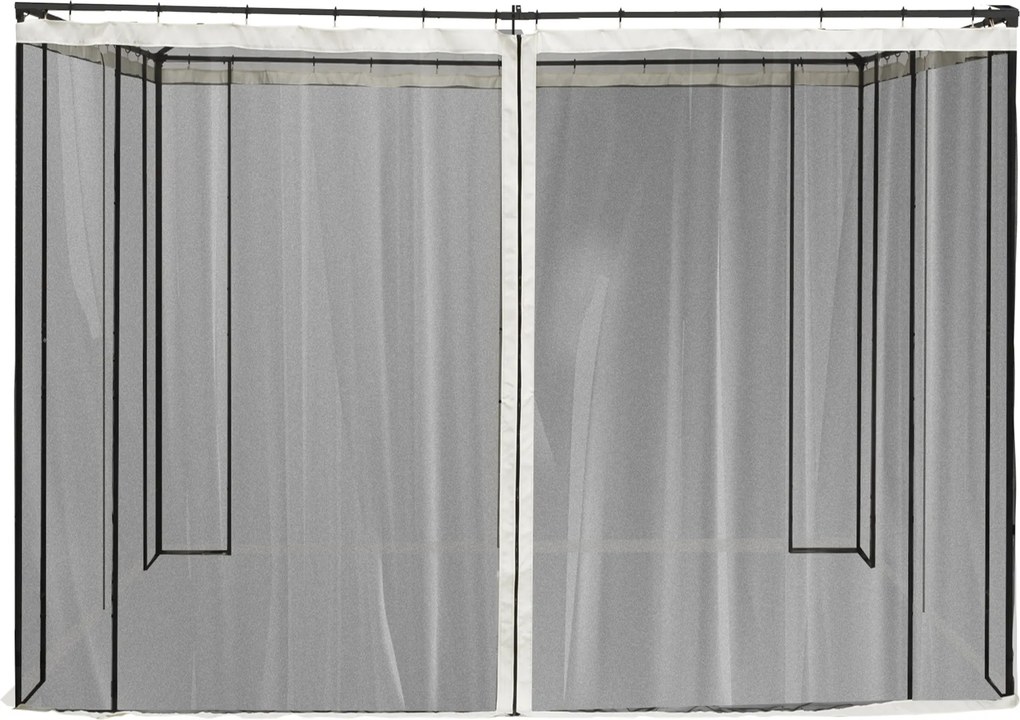 Moskitiera Outsunny do Pawilonu 3x3 z 4 Bocznymi Panelemi, Siatka Przeciwko Owadom z Zamkami i Haczykami, Siatka Nylonowa, Czarna