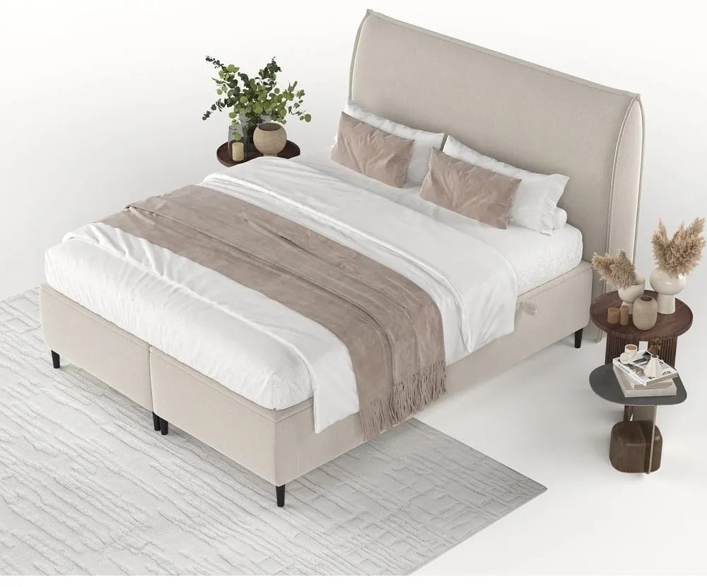 Beżowe tapicerowane łóżko dwuosobowe ze schowkiem 200x200 cm Draco – Maison de Rêve