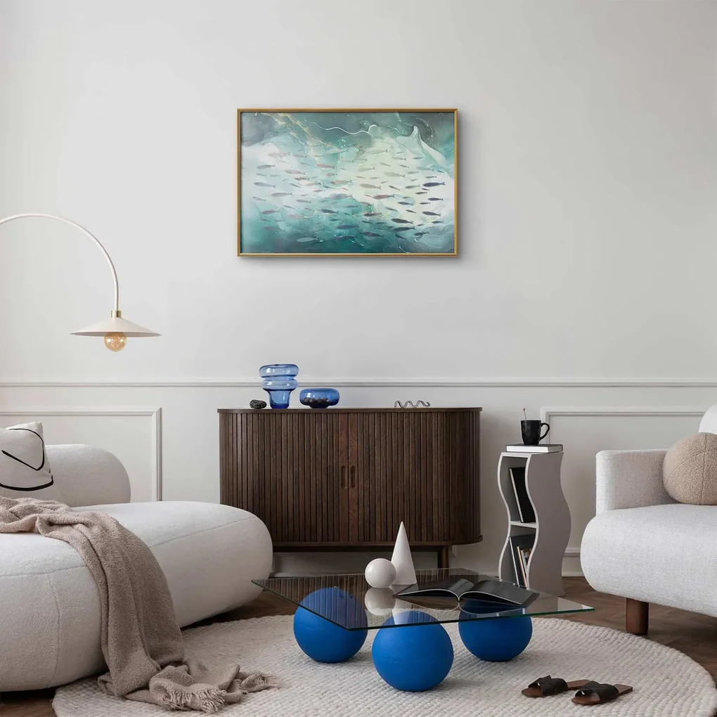 Plakat Ławica ryb 42x29,7 cm z ramą złotą bez marginesu ARTGEIST B