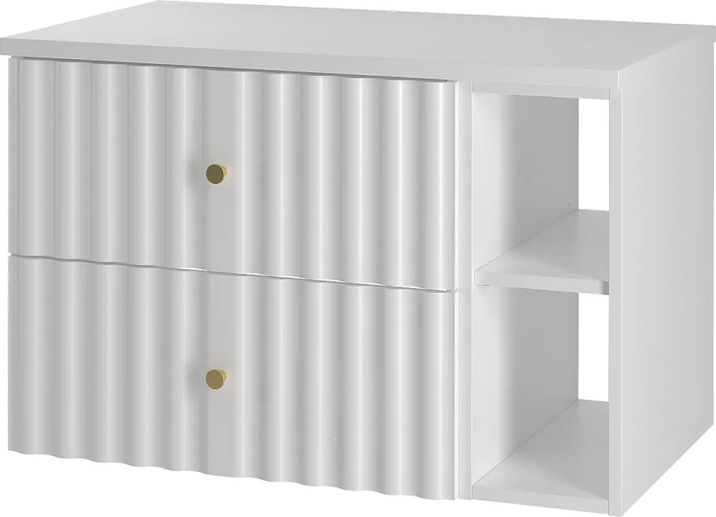 Biały Zestaw Łazienkowy 80cm Szafka z Blatem i Regałem Ryflowane Fronty Aqua