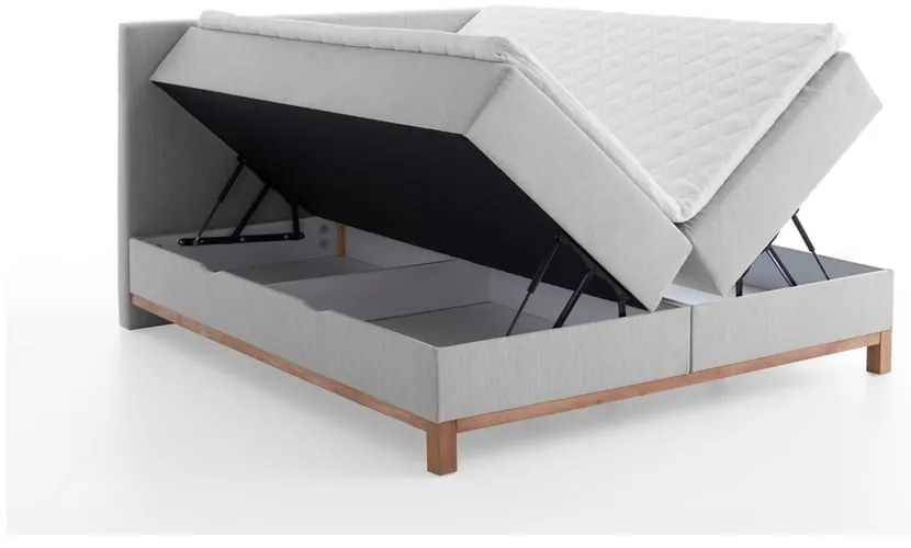 Jasnoszare łóżko boxspring ze schowkiem 180x200 cm Catania − Meise Möbel