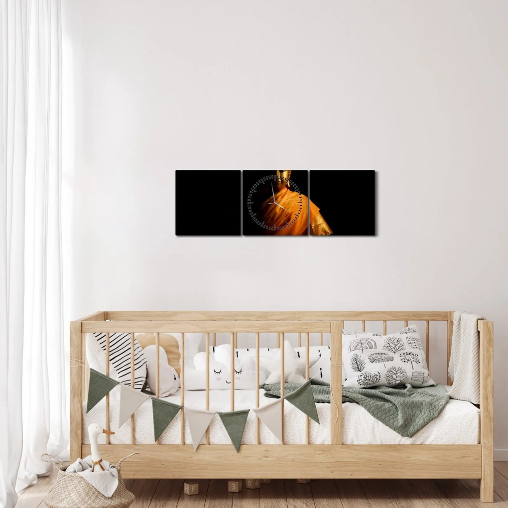 Obraz - Posąg Złotego Buddy (z zegarem) (90x30 cm)