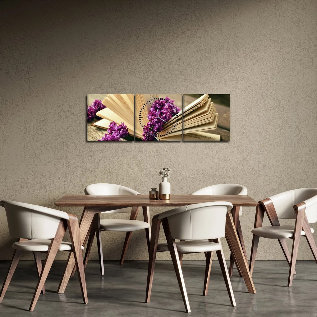 Obraz książki z lawendą (z zegarem) (90x30 cm)