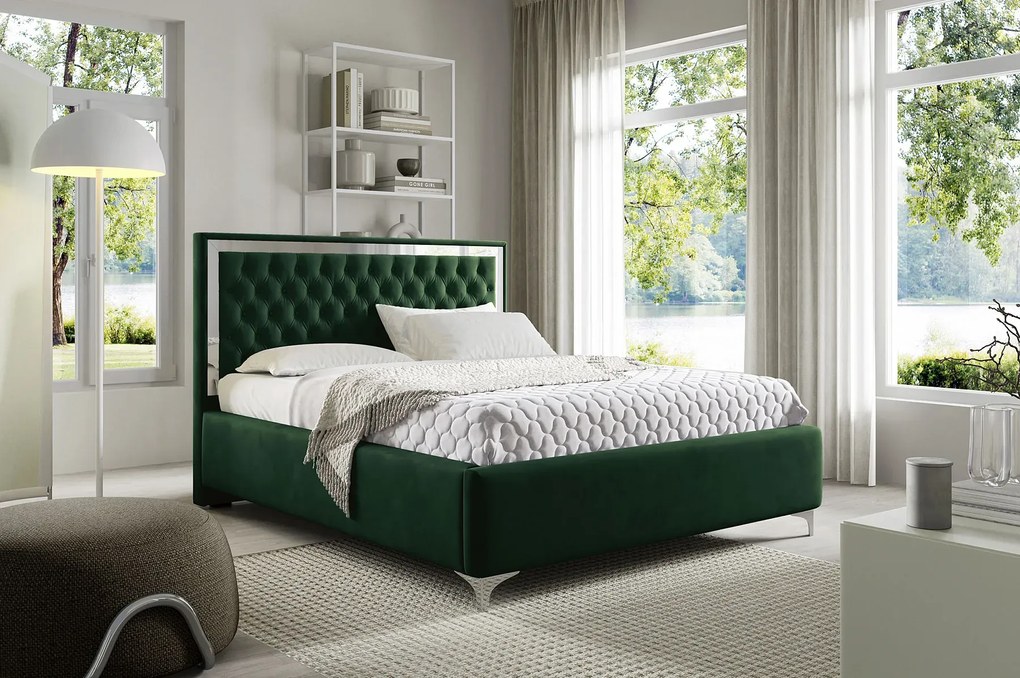 Ciemnozielone pikowane łóżko w stylu glamour H2-R59