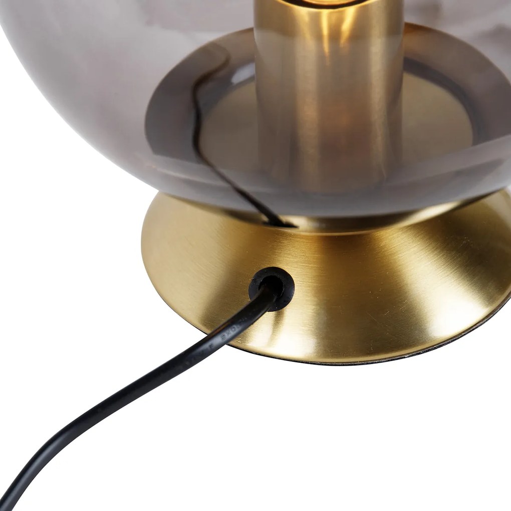 Lampa stołowa art deco mosiądz z dymionym szkłem - Pallon