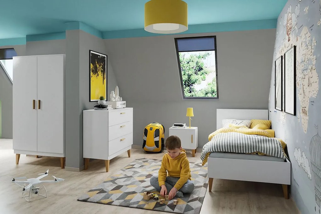 Biały zestaw mebli do pokoju dziecięcego z łóżkiem P7-A23