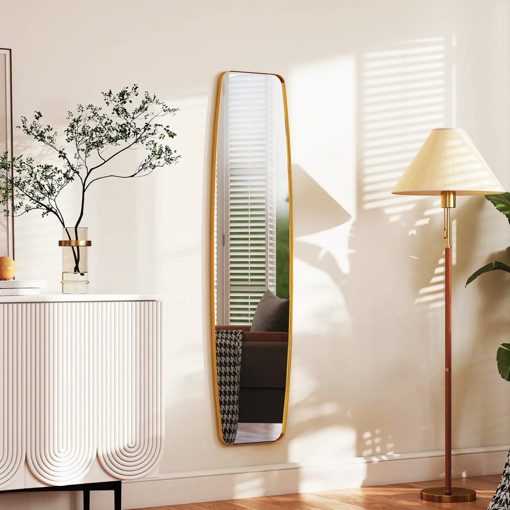 HOMCOM Lustro ścienne, lustro z ramą metalową, dekoracyjne wiszące lustro do przedpokoju, 160 x 40 x 3 cm, złote | Aosom PL