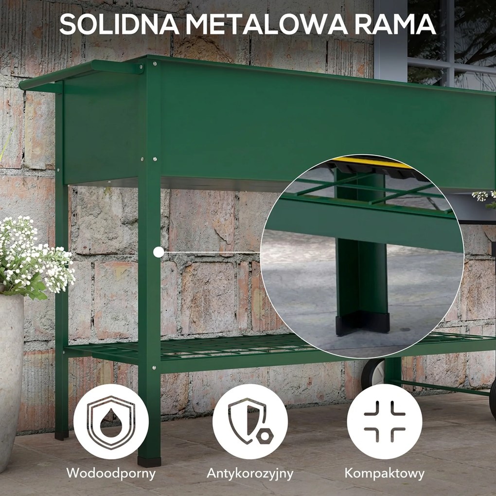 Outsunny Wysokie łóżko ogrodowe na kółkach, regał na zioła, metalowy skrzyniowy ogródek roślinny do ogrodu, balkonu, szary, 109 x 44 x 80 cm