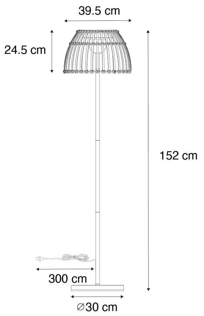 Zewnetrzna Rustykalna lampa podłogowa zewnętrzna czarna z bambusem w komplecie z LED - Kaiser Rustykalny / Vintage Oswietlenie zewnetrzne