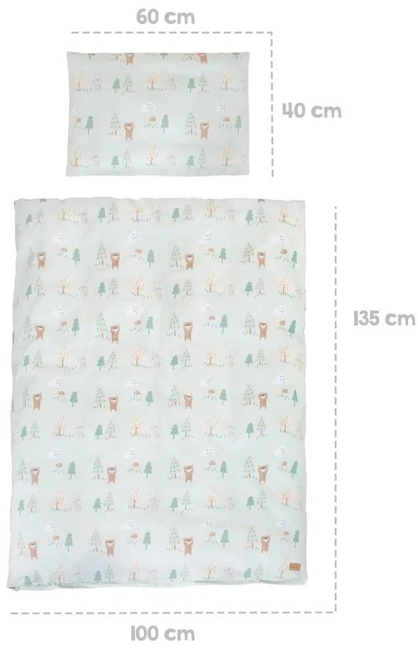 Jasnozielona bawełniana pościel dziecięca do łóżeczka 100x135 cm Woodland Buddies – Roba