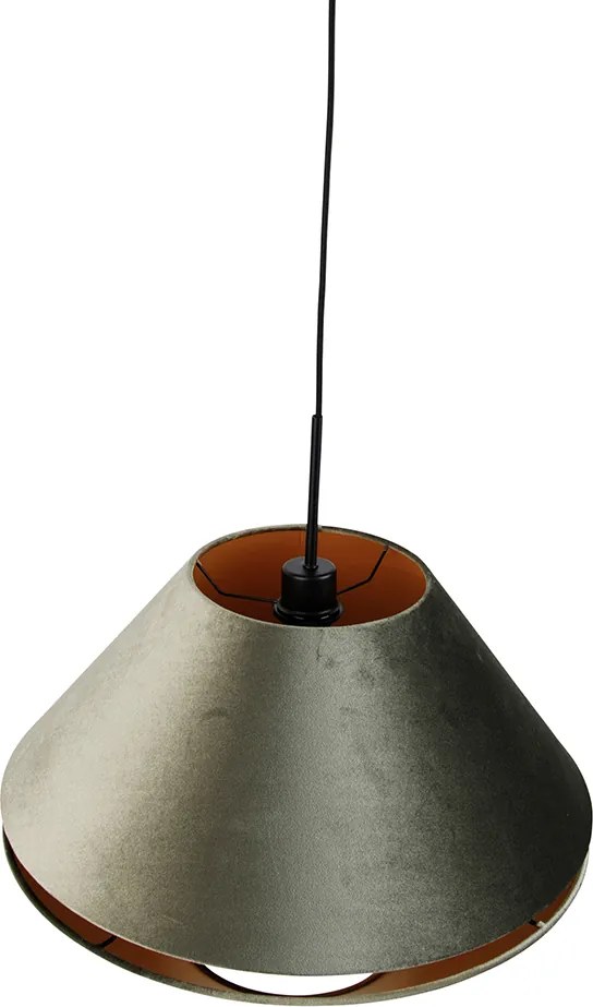 Lampa wisząca czarna z podwójnym aksamitnym abażurem zielonym ze złotym wnętrzem - Combi 1