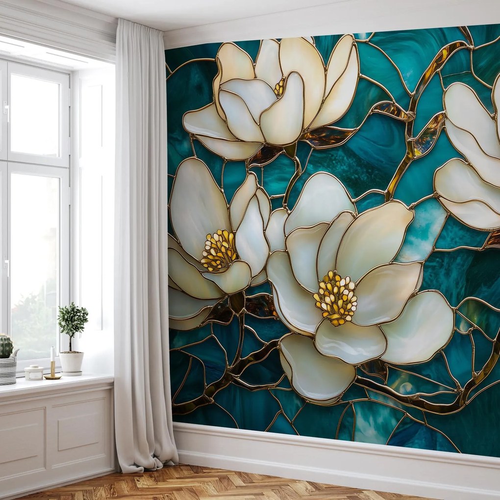Fototapeta - Witraż z magnolią (196x136 cm)