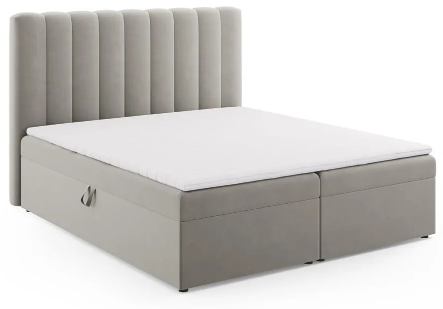 Szare łóżko boxspring ze schowkiem 180x200 cm Gina – Milo Casa