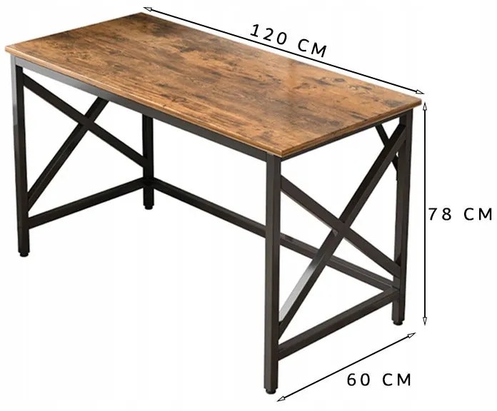 Biurko komputerowe industrialne stolik rustykalny brąz metalowa rama loft