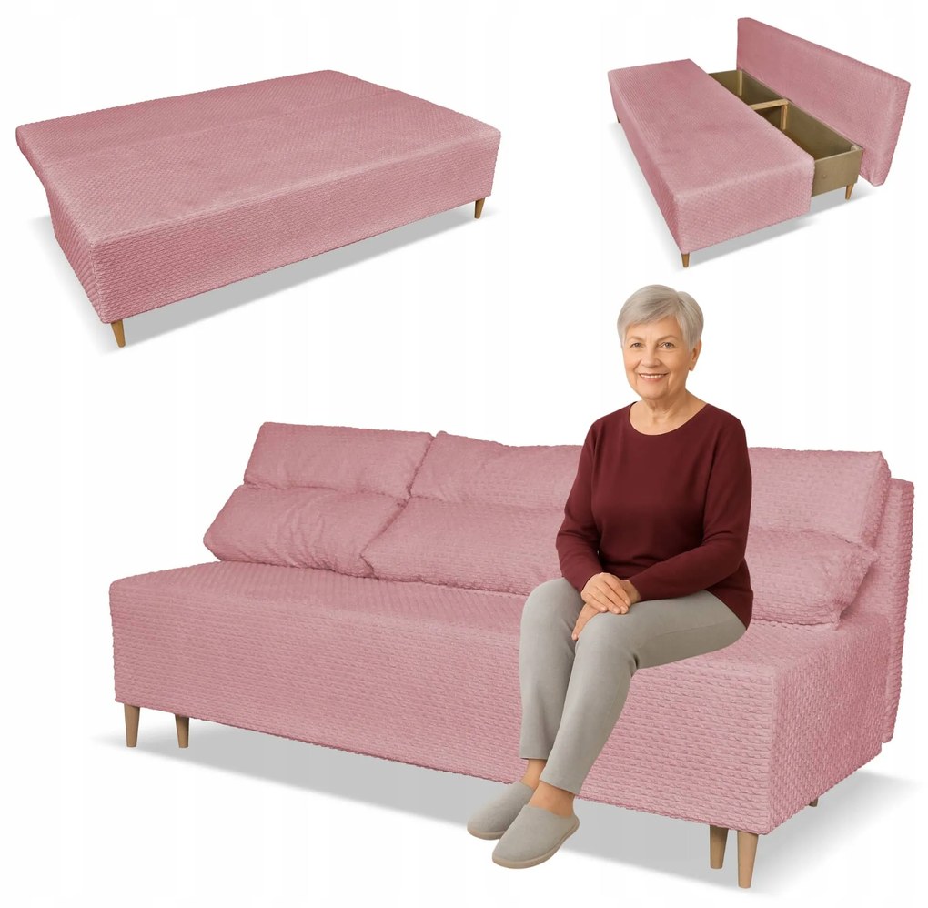 Kanapa sofa KIMO f. spania pojemnik Family Meble Twisster c. róż sztruks