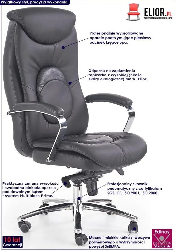 Ergonomiczne skórzane krzesło obrotowe Alormi - do 150 kg