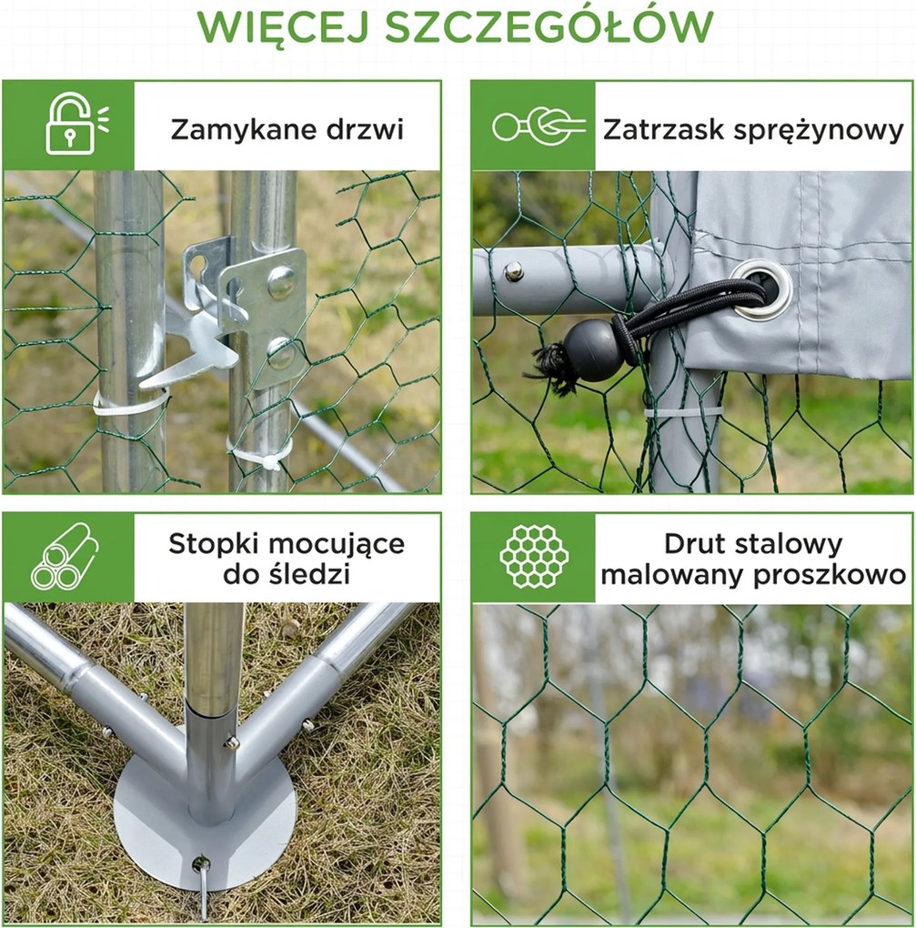 PawHut Wybieg dla małych zwierząt na zewnątrz, dla kur, królików, kaczek, stabilna konstrukcja, stal i materiał Oxford