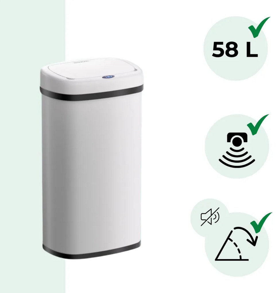 Kosz na śmieci DEUS z czujnikiem, 58 litrów, biała Jurhan