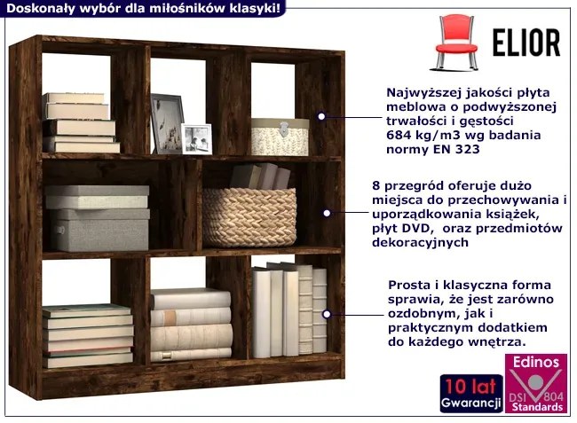 Klasyczny regał z otwartymi półkami przydymiony dąb - Nero 4X