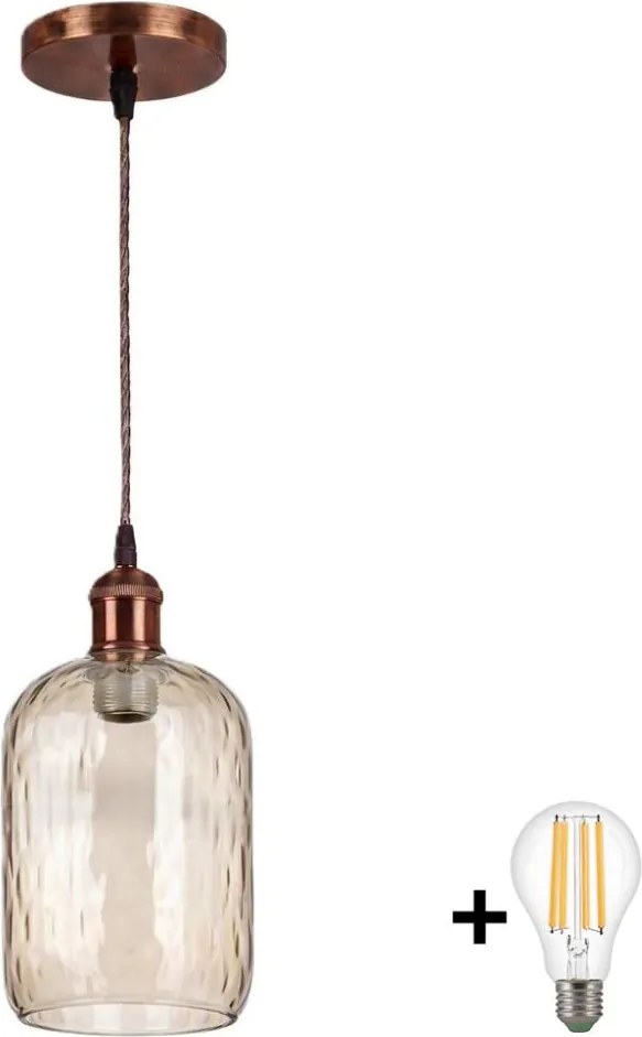 BRILAGI - LED żyrandol na przewodzie R GLASS 1xE27/60W/230V śr. 14 cm miedziany/przydymiony brąz