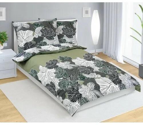 Bellatex Bawełniana pościel Kwiat khaki zielony,140 x 200 cm, 70 x 90 cm