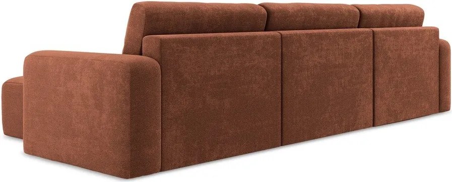 Rozkładany/ze schowkiem narożnik z tkaniny szenilowej (w kształcie litery U) w kolorze terakoty Kona – Makamii