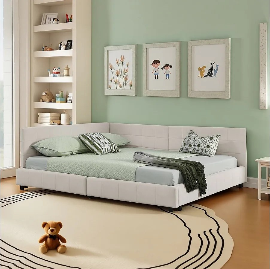 Leżanka 160x200 cm - Łóżko dla dorosłych z oparciem i stelażem - beżowy aksamit - bez materaca