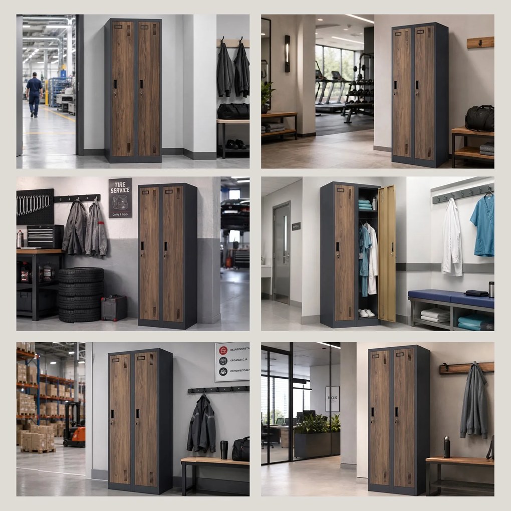 Szafa BHP wąska 60x50x180 cm Eco Design Kacper 2, antracyt/orzech